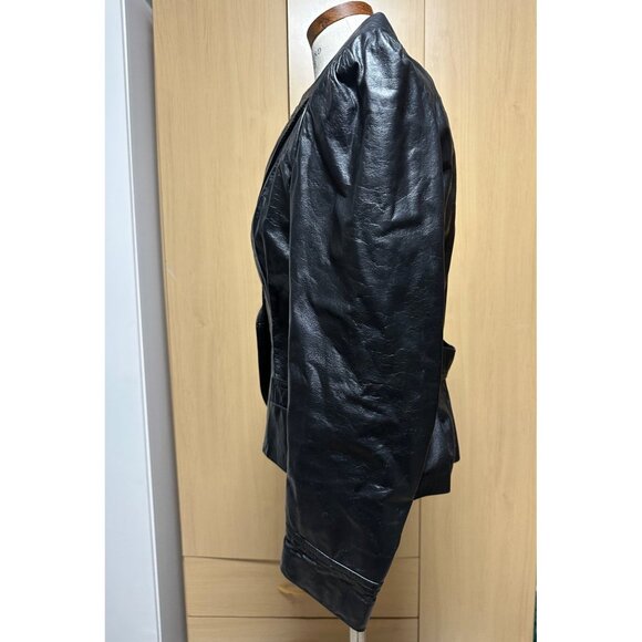 AVANT GARDE Vintage Black Leather Blazer Jacket 70s 80s USA Women Small - Picture 4 of 13